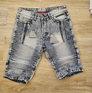 GS-115 Acid Wash Mens Jean Shorts-zipper Fly, Size 32- Street Wear